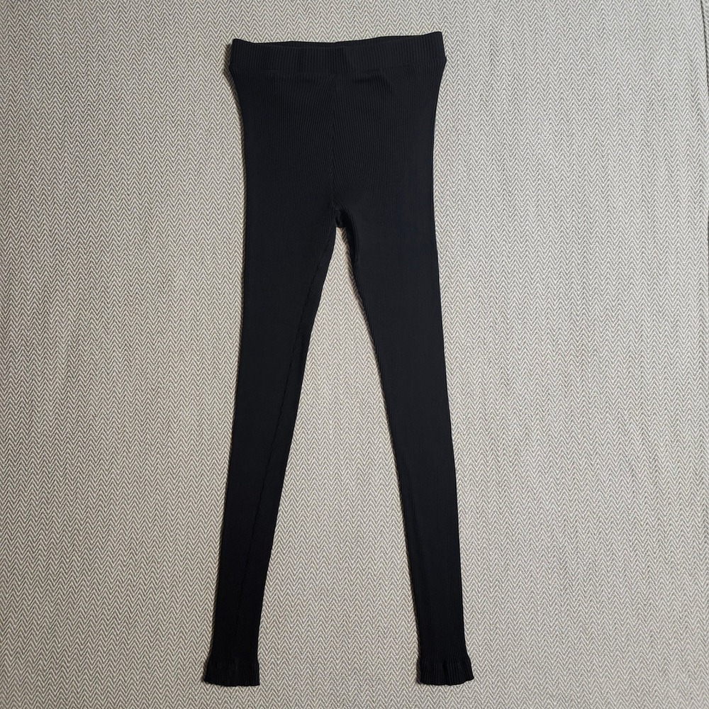 HM Black Ribbed Leggings High Waisted Cotton Blend Stretch Pants Small